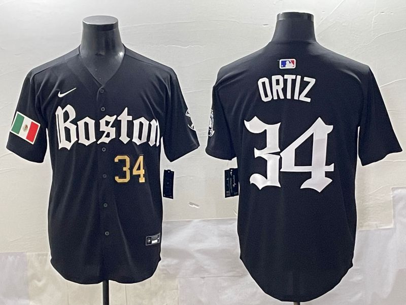 Men 2025 Boston Red Sox #34 Ortiz Black Five generations Joint Name Nike MLB Jersey style 4